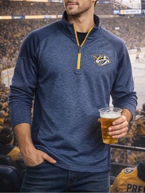 NHL Nashville Predators Quarter Zip Pullover Jacket Mens Large Blue Athletic